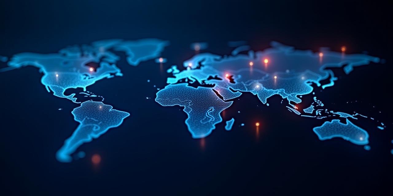 Illustration of a global digital network under threat with encrypted data icons