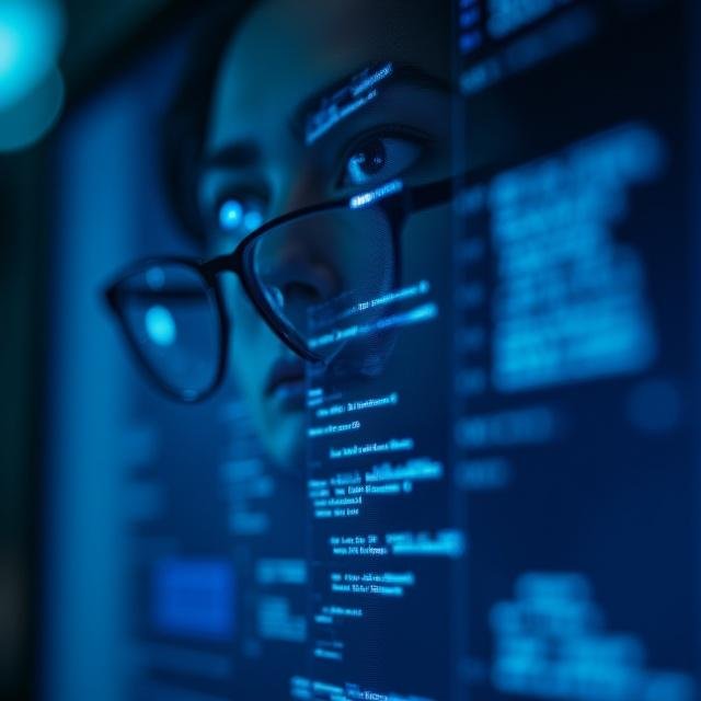 Close up of a professional analyzing secure data streams on a high-tech monitor